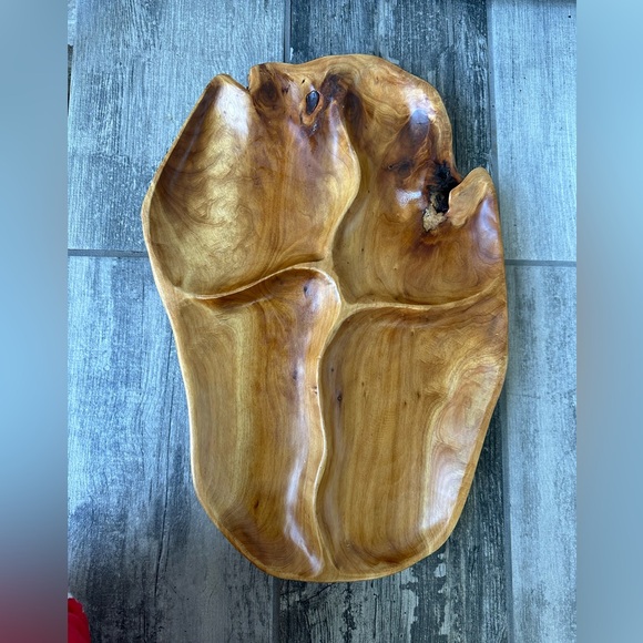 Natural Wooden Divided Serving Platter Hand Crafted Art Extra Large Size - Picture 5 of 15